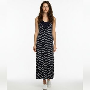 Comfy USA Coastal Beachy Navy Chevron Tank Maxi Dress S (Iri)